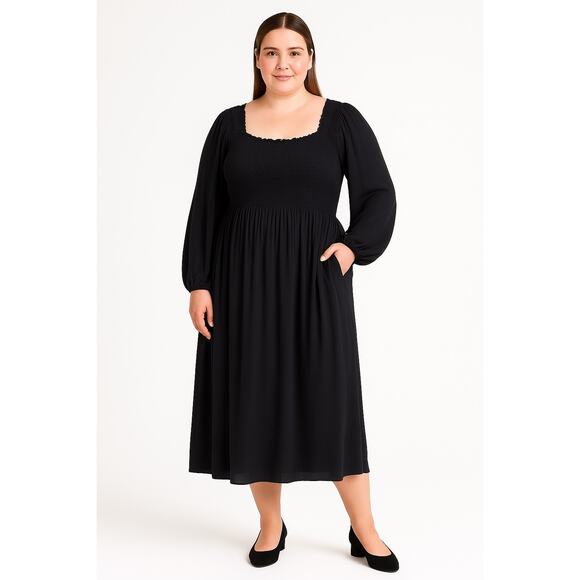 Nordstrom Long Sleeve Maxi W Pockets Smocked Dress Off Shoulder Cottagecore | XL - Picture 1 of 10